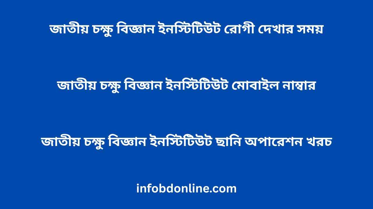 জাতীয় চক্ষু বিজ্ঞান ইনস্টিটিউট রোগী দেখার সময়